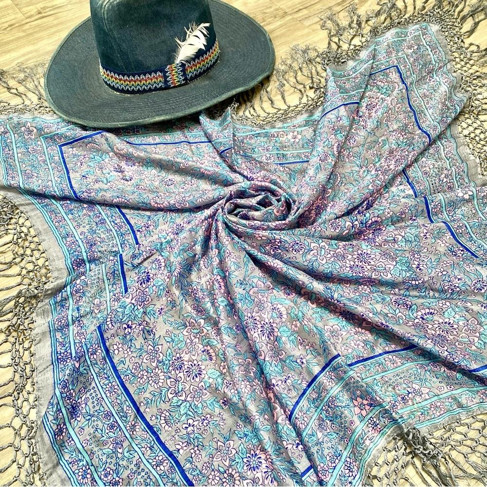 Fringe SILK boho scarf/body wrap w shabby chic prairie country farmhouse vibe - Picture 12 of 13